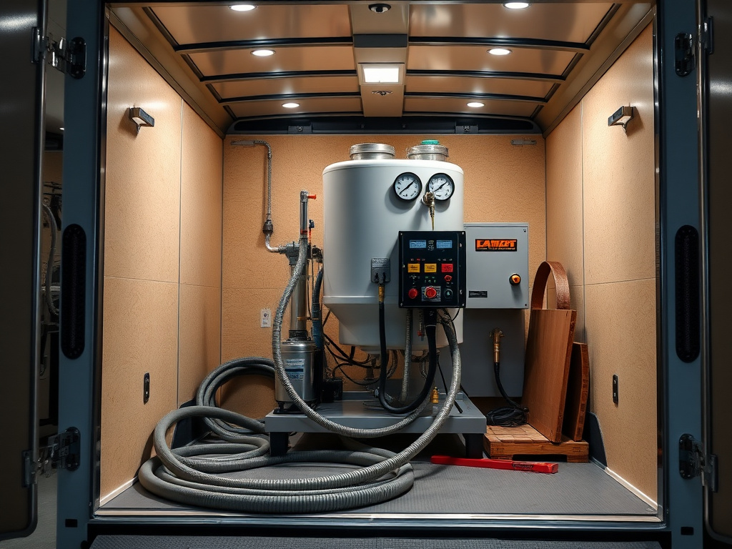 Spray foam proportioner rig mounted in a trailer